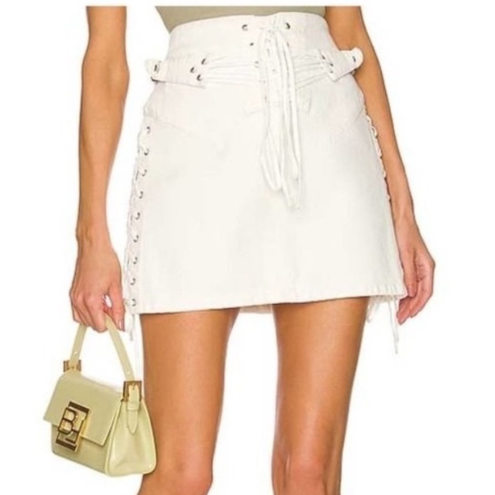 RE/DONE Lace Up Mini Skirt Women 29 Vintage White Denim Western 184-5W7LUS